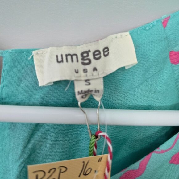 Umgee Pink & Mint Floral Short Puff Sleeve Tiered Midi Dress w Pockets Small NWT - Picture 6 of 7